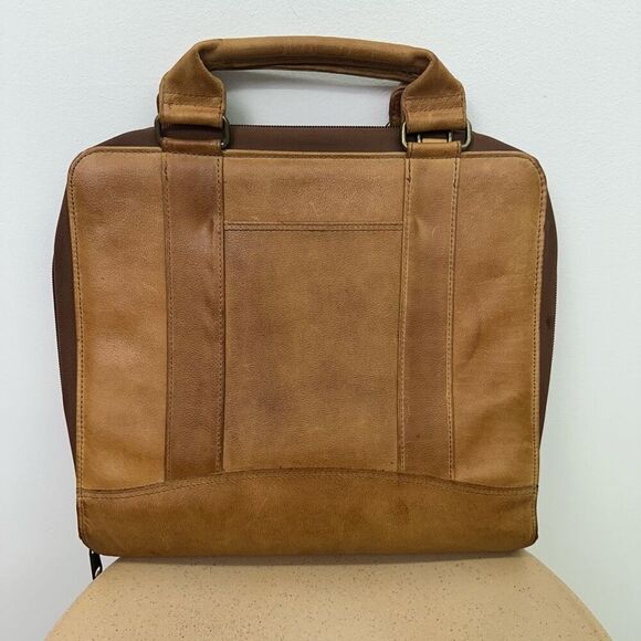 Franklin Covey Vintage 1996 SpaceMaker Tan Leather Zip 7 Ring Briefcase - Picture 1 of 13
